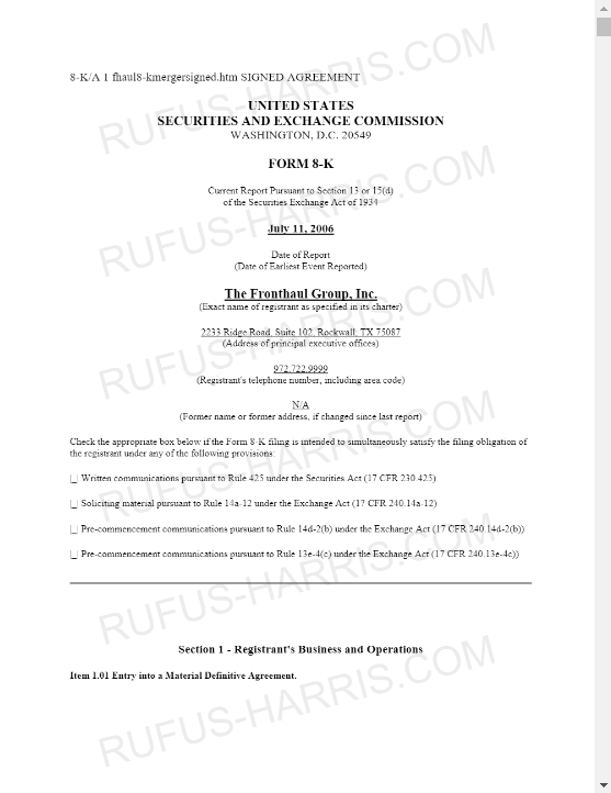 Exhibit 4 (Page 1 Snapshot) - The actual FHAL FORM 8-K filed with the SEC.